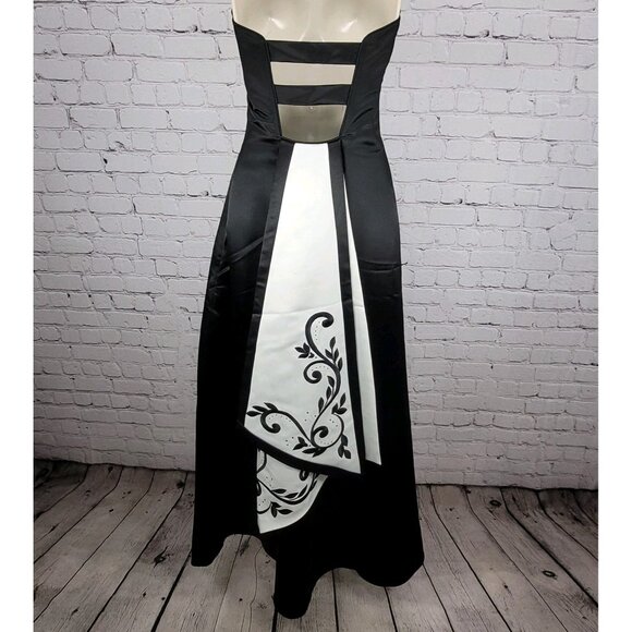 Jessica McClintock Black White Strapless Backless Embroidered Dress Gown USA 2 - Picture 2 of 15